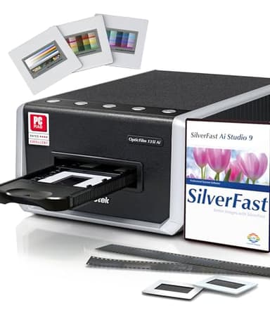 Plustek OpticFilm 135i Ai - Pro-Quality Film & Slide Scanner with 3rd Generation Lens System, Bundle SilverFast Ai Studio 9 + Advanced IT8 Calibration Target (3 Slide)