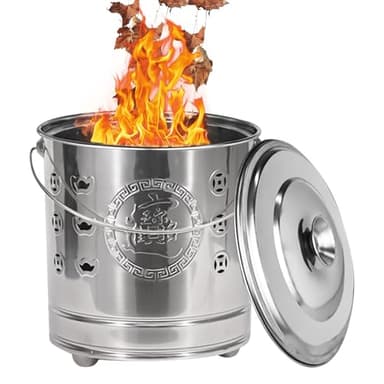 Burn Barrels for Outside, Hollow-Out Paper Burner with Lid, Safe Fire Pit Bin, Stainless Steel Heat-Resistant Incinerator Cage with Handle for Leaves, Trash, Documents & Backyard Debris