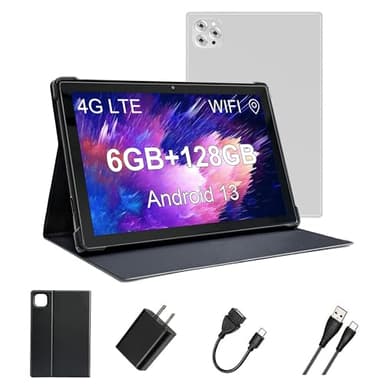 Android 13 Tablets with SIM Card Slot, 10.1 Inch Large Tablet, Cellular Tablets with Case, 4G LTE Tablet Makes Calls, 6GB+128GB 5G WiFi GPS, BT5.0, 6000mAh