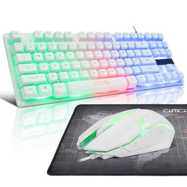 CHONCHOW 87 Keys TKL Wired Gaming Keyboard, Rainbow Led Backlight, White Keyboard and Mouse 3200DPI Combo Compatible with PC Laptop Ps4 Ps5 Xbox Gamer