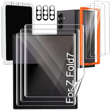 Milomdoi 9 in 1 Screen Protector for Samsung Galaxy Z Fold 7, 3 Inside Flexible Film + 3 Front Tempered Glass + 3 Camera Lens Protector Accessories with Installation Frame, No Bubbles