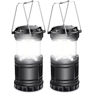 EXTRASTAR 2 Pack LED Battery Operated Lights, Portable Survival Battery Powered Lamp, Waterproof Camping Lantern, Suitable for Hurricane, Emergency, Storm, Outages, Outdoor Collapsible Lanterns, Black
