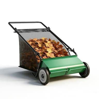 Push Lawn Sweeper,21-Inch Width Enhanced 4-Brush System, 3.5 ft Capacity Heavy Duty Steel Frame, Ideal for Yard and Garden Clean up, Green