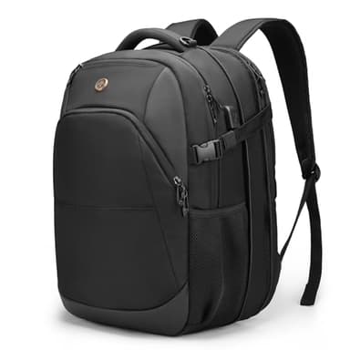 Swissdigital Design Travel Laptop Backpack, 35L Expandable Large College Laptops Backpack with USB Charging Port for Men and Women Fits 17 Inch Notebook, Black | SD1671-01