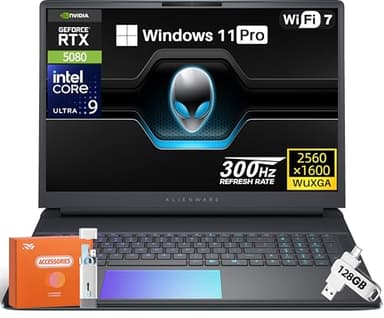Alienware 18 Area-51 Gaming Laptop, NVIDIA RTX 5080 16GB GDDR7, Intel Ultra 9 275HX 5.4GHz, 18" WQXGA 300Hz 2.5K Display, 64 GB DDR5 RAM, 2 TB SSD, Wi-Fi 7, Quad Fan Cooling, 4K Camera, Win 11 Pro