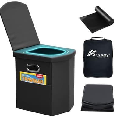 Ann Katy Upgrade XL Portable Toilet for Adults, Extra Large Portable Travel Floding Camping Toilet, Camping Tall Toilets with Lid for Kids Compact Potty for Car,Hiking,Beach,Toilet Storage Stool