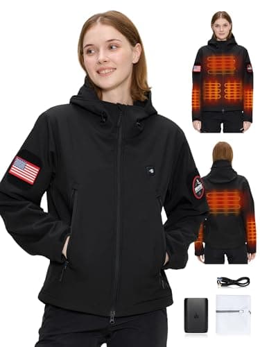 Heated Jacket for women with 12V Battery Pack - 5 Heat Zones Soft shell Electric Heated Coat for Outdoor Hiking & Recreation