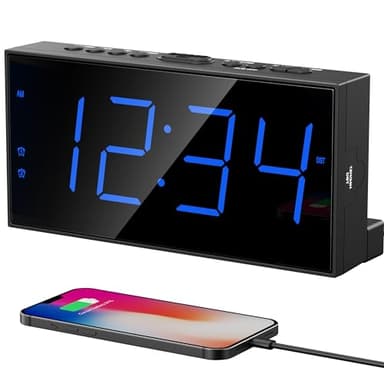 Digital Dual Alarm Clocks for Bedrooms, Large Big Numbers Display Electric Alarm Clock with Battery Backup, USB Port, Adjustable Alarm Volume, Dimmer, Easy to Set LED Desk Clock with Adapter Powered