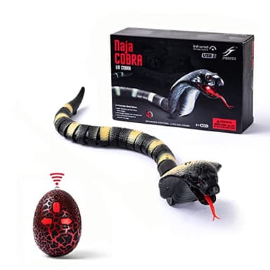 AMCHSURI RC Snake Toy: Realistic Prank Cobra, Rechargeable, Smart Sensing, Infrared Controller for Kids/Cat (Black)