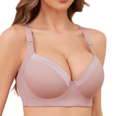 Women Push Up Bra Hide Back Fat Smoothing Bra Comfort Lightly Underwire T-Shirt Bra (Purple 38C)