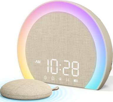 ANJANK Extra Loud Alarm Clock with Wireless Bed Shaker, Vibrating Dual Alarm with Light Wake Up for Heavy Sleepers & Hearing Impaired, 9-Color Night Light, 5 Sounds, 0-100% Dimmer, USB Charger