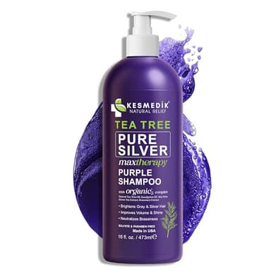 KESMEDIK Professional Purple Shampoo with Tea Tree Oil for Silver & Gray Hair, Anti-Brass Toner, Neutralizes Yellow Tones, Revitalizes Color & Relieves Itchy Scalp,16 fl oz