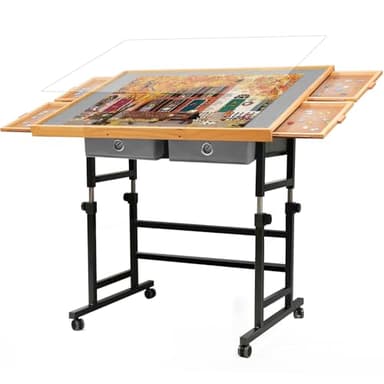 BuilderButler 1500 Pieces Puzzle Table with Wheels, with Drawers and Cover, 34.25" x 25.2" Adjustable Height & 45° Tilting, Puzzle Board for Adults