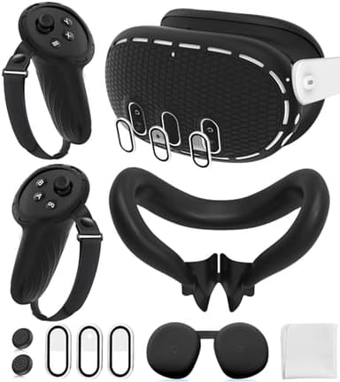 Silicone Cover Set Compatible with Meta/Oculus Quest 3 Accessories, Controller Grips, VR Shell Cover, Facial Interface Cover, Protective Lens Cover, Tempered Glass Lens Caps, Not Fit Quest 3S