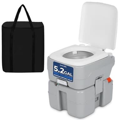SereneLife 5.2 Gal Portable Camping Toilet For Adults, 100+ Flushes, Porta Potty Camp Toilet with Detachable Waste Tank, Level Indicator, Carry Bag, Suitable for Camping, Hiking, and Boating