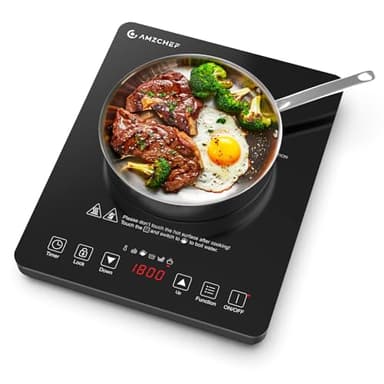 AMZCHEF Portable Induction Cooktop with 4 Preset Menus, 20 Temperature & Power Settings,1800W Countertop Burner, Safety Functions,4H Timer, Electric Hot Plate for Kitchen, RV, Apartment, Room