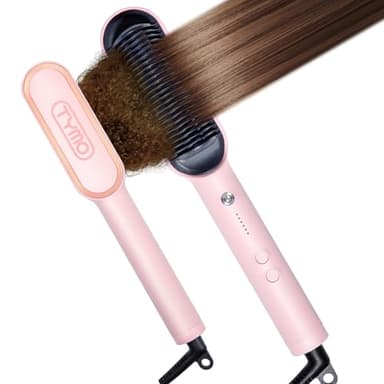 TYMO Ring Hair Straightener Brush – Hair Straightening Iron with Built-in Comb, 20s Fast Heating & 5 Temp Settings & Anti-Scald, Perfect for Professional Salon at Home, Sakura Pink