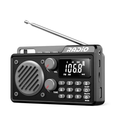 Portable Radio AM FM 1500mAh Rechargeable with Best Reception, Transistor shortwave Radio Wireless Bluetooth Speaker, with Large LCD Screen, Support TF Card U Disk, Earphone, Sleep Timer (Black)