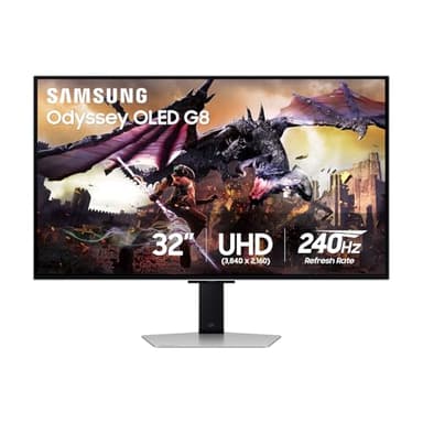 Samsung 32" Odyssey OLED G8 (G80SD) Series 4K UHD Smart Gaming Monitor w QD-OLED, 240Hz 0.03ms, G-Sync Compatible, Glare-Free Display, Sleek Metal Design, LS32DG800SNXZA, 3 Yr Warranty