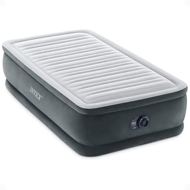 Intex Twin Size Air Mattress, 18in Height, Built-in Pump, Dura-Beam Deluxe Comfort-Plush - Portable Inflatable Blow-up Bed for Camping, Travel, Guests