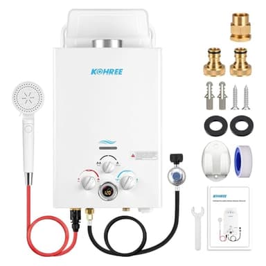 Kohree Tankless Water Heater Propane, 6L 1.58 GPM Portable Tankless Water Heater with Handle, On Demand Instant Hot Water Heater with Overheating Protection, for RV Camping, Outdoor Shower, White