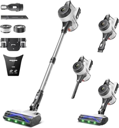 YONNDER Cordless Vacuum Cleaner, 550W 55KPA 70Mins Powerful Vacuum Cleaners for Home, with Anti-Tangle, LED Display Screen, Self-Standing Stick Vacuum for Hardwood Floors/Pet Hair/Carpet, M1