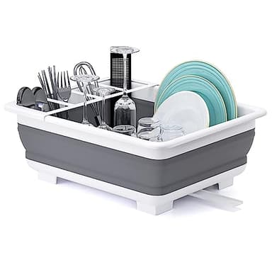 THANSTAR Collapsible Dish Drying Rack Portable Dinnerware Drainer Organizer for Kitchen RV Campers Travel Trailer Space Saving Kitchen Storage Tray