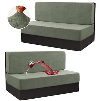 H.VERSAILTEX 100% Waterproof RV Dinette Cushion Covers Booth Set Elastic Camper Cushion Covers Replacement Couch Covers Washable Jacquard Crizzle Pattern (2 Backrest Cover & 2 Bench Cover, Seagrass)