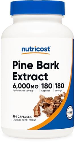 Nutricost Pine Bark Extract 6,000mg Equivalent from 300mg of 20:1 Extract Per Serving, 180 Capsules for 180 Servings Per Bottle - Standardized to Contain 95% Proanthocyanidins