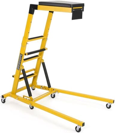 DEXSO Topside Automotive Engine Creeper - 400LBS Capacity, Adjustable Height 48"-66", Foldable Design with 6 Swivel Casters, Thickened Cushion & Tool Pouch (Yellow)