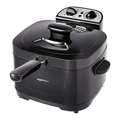 Amazon Basics 2.1-Qt (2.0L) Electric Deep Fryer with 8-Cup Oil Capacity, Timer, Adjustable Temperature, Easy Draining Basket, Viewing Window, 1500W, Black