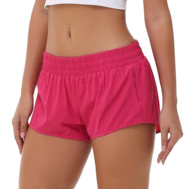 Aurefin Lightweight Athletic Shorts for Women, Quick Dry Running Shorts with Zip Pocket and Liner Womens Gym Workout Shorts Hot Pink L