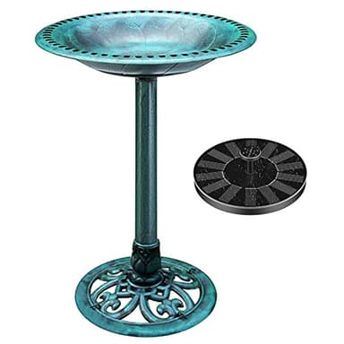 VIVOHOME Bird Bath with Solar Fountain for Outside, Polyresin Pedestal Bird Baths with Solar Powered Pump for Outdoor, Garden, Weather-Resistant Birdbaths with 20" Bowl, Green