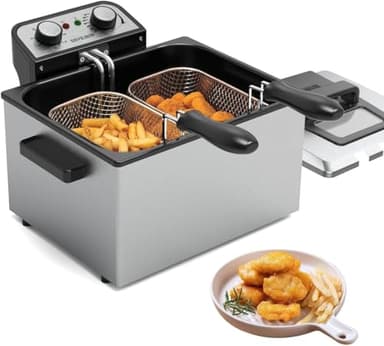 1800W 5 Liters/21 Cups Large Electric Deep Fryer with Baskets for Home Use,Adjustable Temperature，Countertop Deep Fryer Pot,Perfect for Kitchen,1 Basket VEXON Deep Fryer Stainless Steel