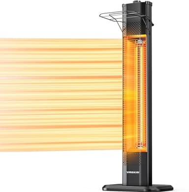 VAGKRI Outdoor Electric Patio Heater, 1500W Dual Carbon Tube Infrared Heater, Tip-Over & Overheat Protection,1S Instant Heat, IPX5 Waterproof, Tower Space Heater for Patio, Backyard & Garage