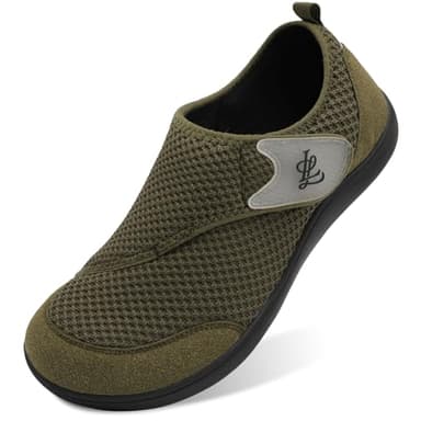 LeIsfIt Mens Wide Diabetic Shoes Adjustable Barefoot Walking Shoes Breathable Zero Drop Sneakers for Wide Width Arthritis Edema Feet Dark Green Size 11