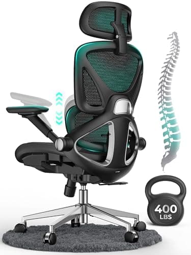 CAPOT Ergonomic Mesh Office Chair, Adjustable Lumbar High Back Desk Chair 400lbs, 4D Flip-up Arms, 3-Level Tilt Backrest, 3D Headrest, PU Wheels, Swivel Rolling Computer Seating for Long Desk Work