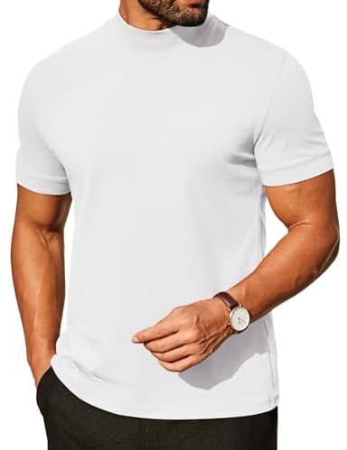 COOFANDY Men Heavy Heavyweight Cotton T-Shirt Casual Mock Turtleneck Shirts Big and Tall Mock Neck T-Shirts Solid Color Short Sleeve