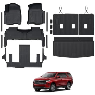 GALVAGNITE Floor Mats for Chevy Tahoe/GMC Yukon 2021-2026, All Weather Floor Mats Trunk Cargo Liner with Backrest Protectors and Door Sill Guards Accessories, Full Coverage Set (Fit 7 Seats)