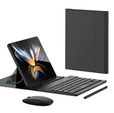 voppton for Samsung Galaxy Z Fold 7 6 5 Keyboard and Mouse, Portable Mini 7.9 inch Bluetooth Keyboard with Leather Stand Case and Pen, 4 in 1 Travel Set for Z Trifold Fold7 Accessories,Black