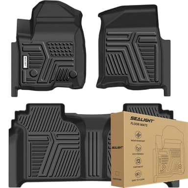 SEALIGHT All Weather Floor Mats for 2019-2026 Chevy Silverado GMC Sierra 1500 Accessories / 2020-2026 Sierra 2500 HD/3500 HD Crew Cab, Non-Slip TPE, Odorless, Easy to Clean, Waterproof, Custom Fit