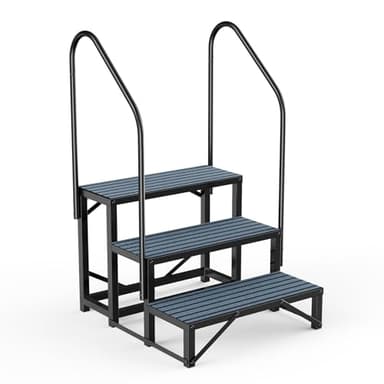 RV Steps Spa Steps with Handrail - 3 Step Hot Tub Steps Trailer Steps Mobile Home Stairs for 5th Wheel RV, Trailer, Hot Tub, Pool, Porch with Non-Slip Mats