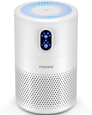 MOOKA Air Purifiers for Home Large Room up to 1076ft², H13 True HEPA Air Filter Cleaner, Odor Eliminator, Remove Smoke Dust Pollen Pet Dander, Night Light, B-D02L White