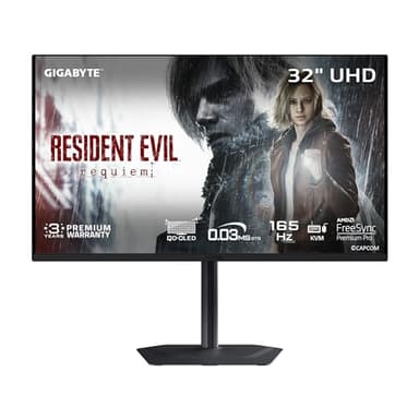 GIGABYTE - MO32U - 32" QD-OLED Gaming Monitor - UHD 3840x2160-165Hz - 0.03ms GTG - AMD FreeSync Premium Pro - Type C KVM - HDMI, DP - Height Adjustable - Black