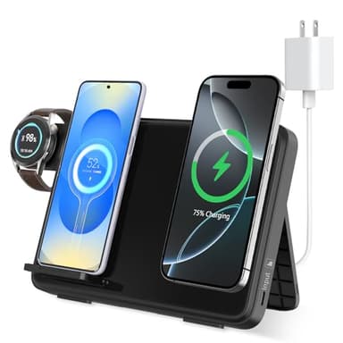 3 in 1 Dual Phone Charging Station for Apple Samsung Wireless Charger for iPhone17 16 15 14 13 Pro Max Airpods Apple Watch Charger for Samsung S25 S24 S23 Ultra Galaxy Watch,Wireless Charging Pad