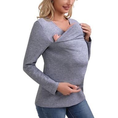 Kangaroo Shirt for Dad and Baby, V Neck Long Sleeve Kangaroo T Shirt Mens Kangaroo Baby Carrier Shirt Dad Kangaroo Shirt-Woman Grey-M