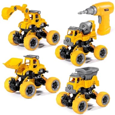 LUDILO 4PCS Take Apart Toys for 4 Year Old Boys Construction Toys with Electric Drill DIY Assembly Building Stem Toys Trucks Gifts for 3 4 5 6 7 8 Year Old Boys Girls Kids Learning Educational Toys