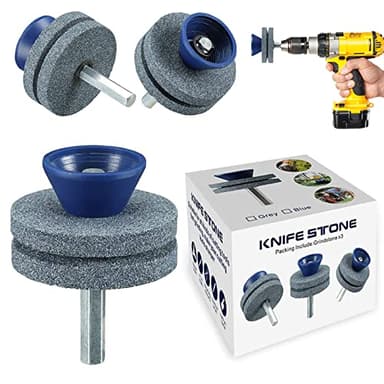 【New】 Universal Wear Resistant Lawn Mower Blade Sharpener, Quality Double Layer Corundum Lawn Mower Blade Sharpener for Any Power Drill Hand Drill, Double-Layer Grindstone Not Easy Damage-(Gray)