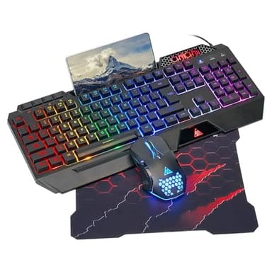 CHONCHOW Gaming Keyboard and Mouse Combo, USB Wired RGB Backlit Anti-Ghosting Silent Keyboard with Ergonomic Wrist Rest & Phone Holder, 7D 7200DPI Gaming Mouse for PC Gamer Xbox PS4 PS5 (RGB-Black)