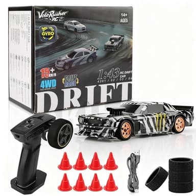 VoleRusher RC [2026 New Upgrade 1/43 Scale Mini RC Drift Car with Gyroscope, Toys for Age 8-14 Old Birthday Gifts Micro Small with Full Proportional RTR 2.4GHz Remote 2 Tire Sets 8 Cones - Camouflage